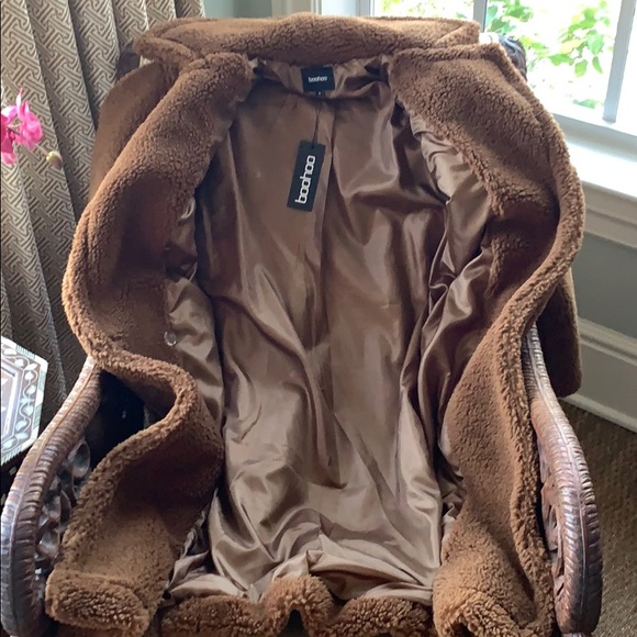 🛑SOLD🛑 BOOHOO CHOCOLATE OVERSIZED TEDDY FAUX FUR COAT M - Picture 12 of 15